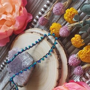 Bohemian Crochet Necklace, Blues,  Brown & Silver, Handcrafted by R…